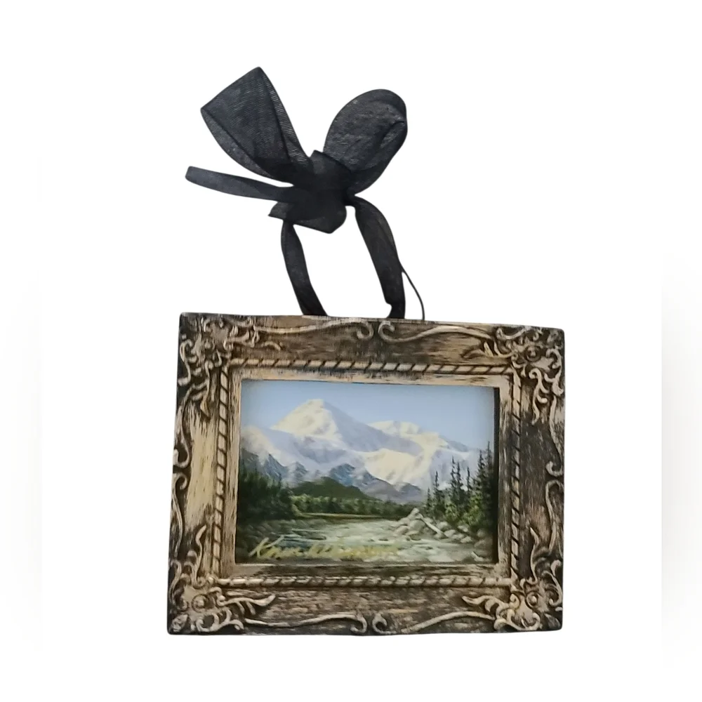 Original Miniature Painting Of A Mountain Scape Scene Gold Hanging Picture Frame
